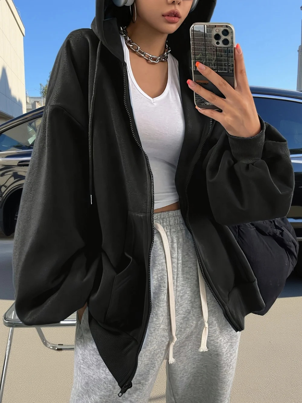 Casual Solid Color Zipper Hoodies Womens Autumn Fleece Warm Hooded Coat Loose Pocket Outerwear Sporty Jogging Comfortable Jacket 260920