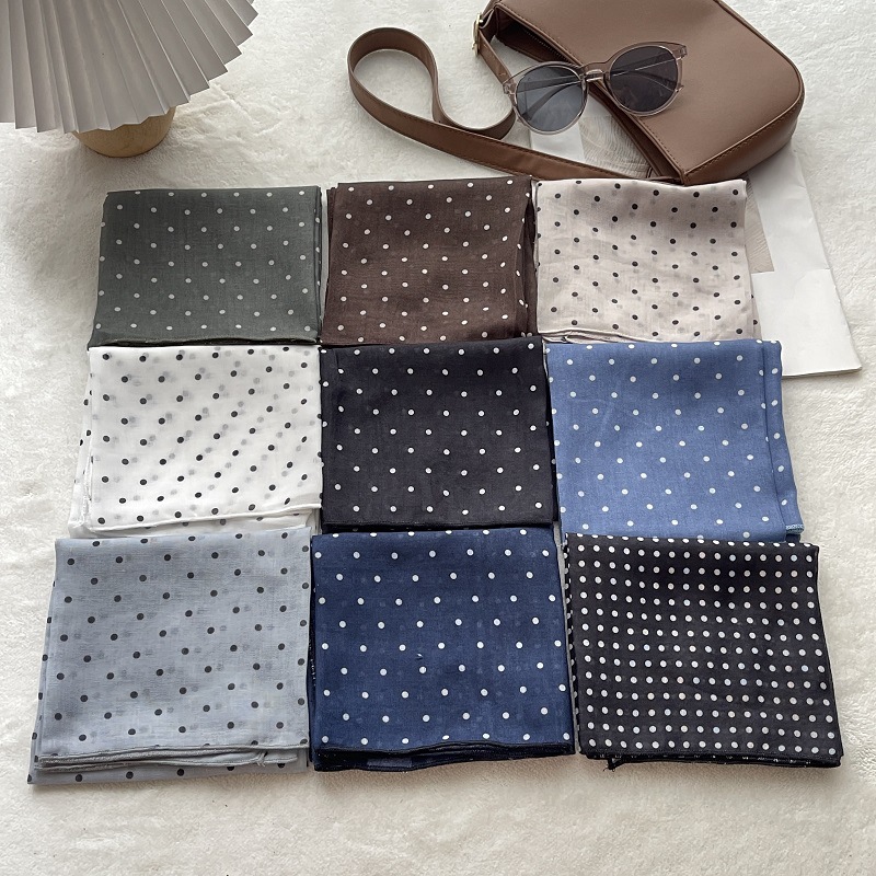 Marilyn Monroe Hepburn Style Cotton Polka Dot Square Scarf for Women, Versatile Spring and Summer Travel Accessory, Fashion Hair Decoration Ribbon