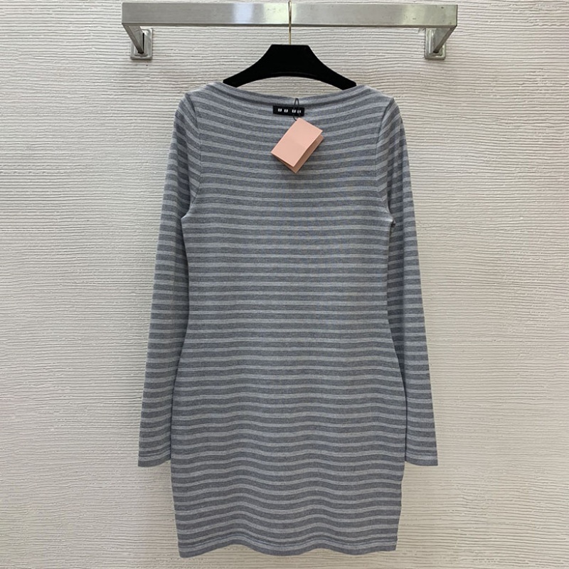 Women Striped Mini Dress Long Sleeve Boat Neck Slim Fit Dresses Designer Y2K Style Bodycon Dress