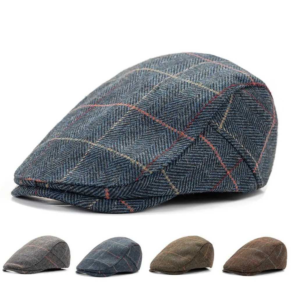Blend Berets Vintage Men's Wool Beret Hat Winter Thick Adjustable Size Golf Flat Cap Elegant Classic Warm Gatsby Hat Casual Wear N260919