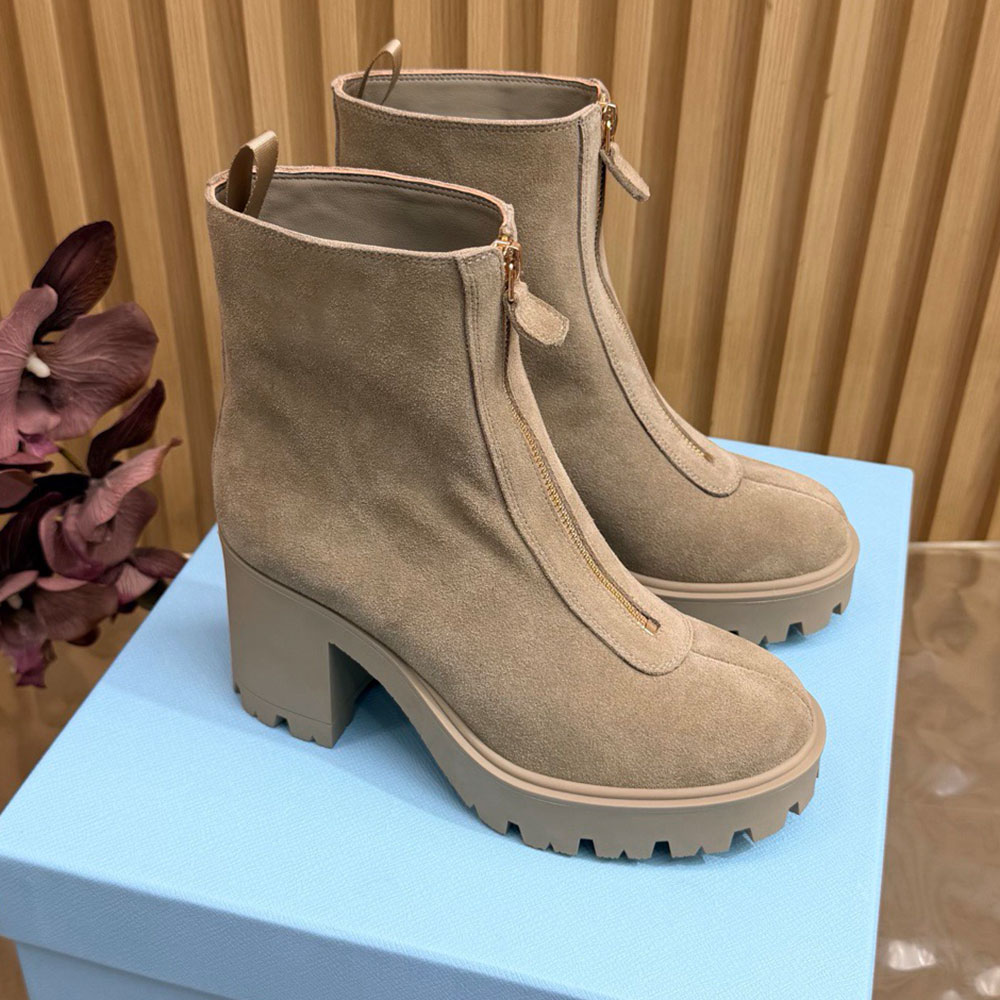 Leather Ankle Boots With Zipper Luxury Designer Boot 1T620O Fashion Brand Womens Chelsea Boots High Quality Autumn Winter Motorcycle Boot Leather Li