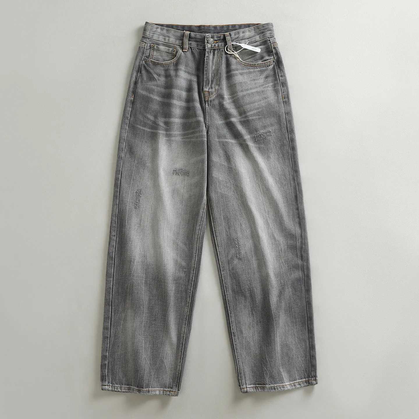 Men's Jeans Retro washed distressed American trendy high street jeans for men loose straight wide leg trousers X260919