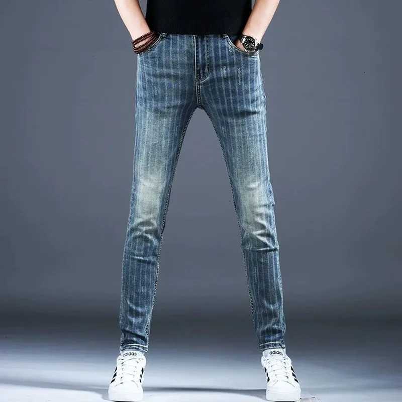 Men's Jeans Spring and Autumn New Fashion Trend Stripe Straight Leg Jeans Men's Casual Slim Fit Comfortable Sports Stretch Denim Jeans 28-