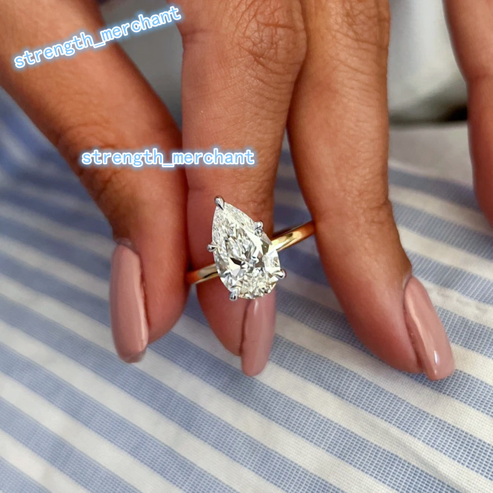 Custom 14K Solid White Gold Lab Grown Diamond Engagement Ring 1CT 3CT D Color Classic Pear Cut