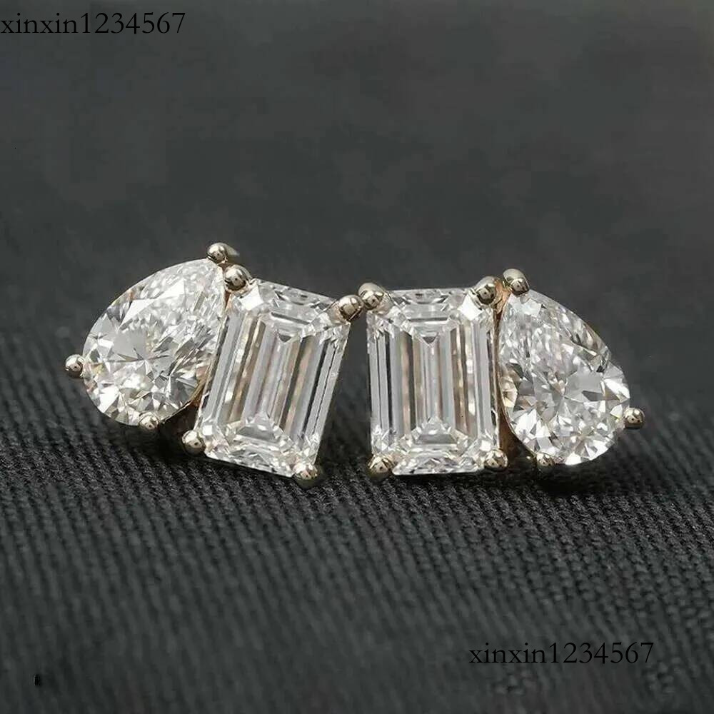 4Cttw Radiant/Emerald Pear Cut Moissanite Stud For Women S925 Silver With Certificate 2 Diamond Earrings Fine Jewelry