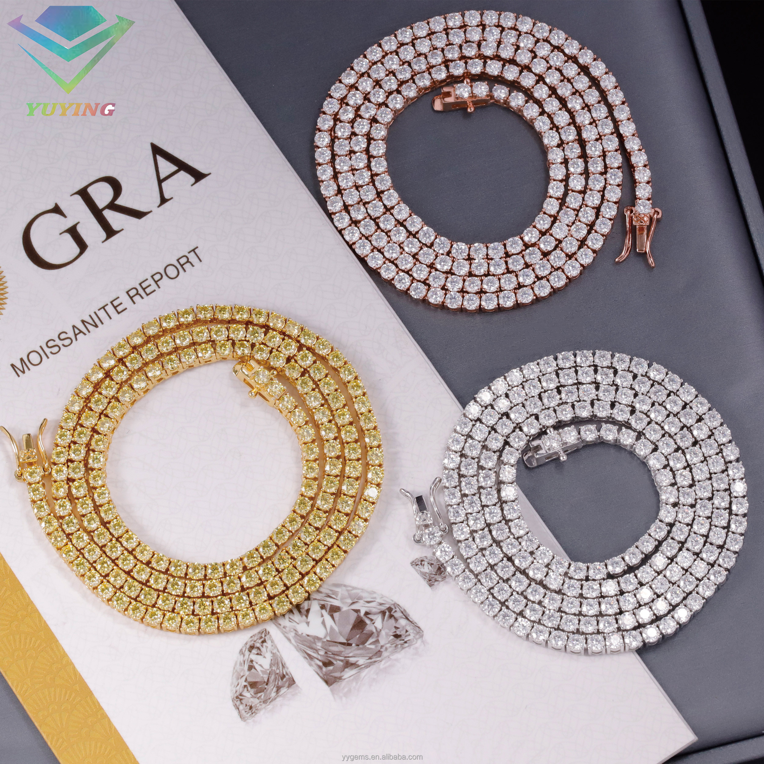 Factory Price Hip Hop 925 Silver VVS Moissanite Diamond Tennis Chain 2MM 3MM 4MM 5MM 6.5MM Necklace Bracelet Men Women Jewelry