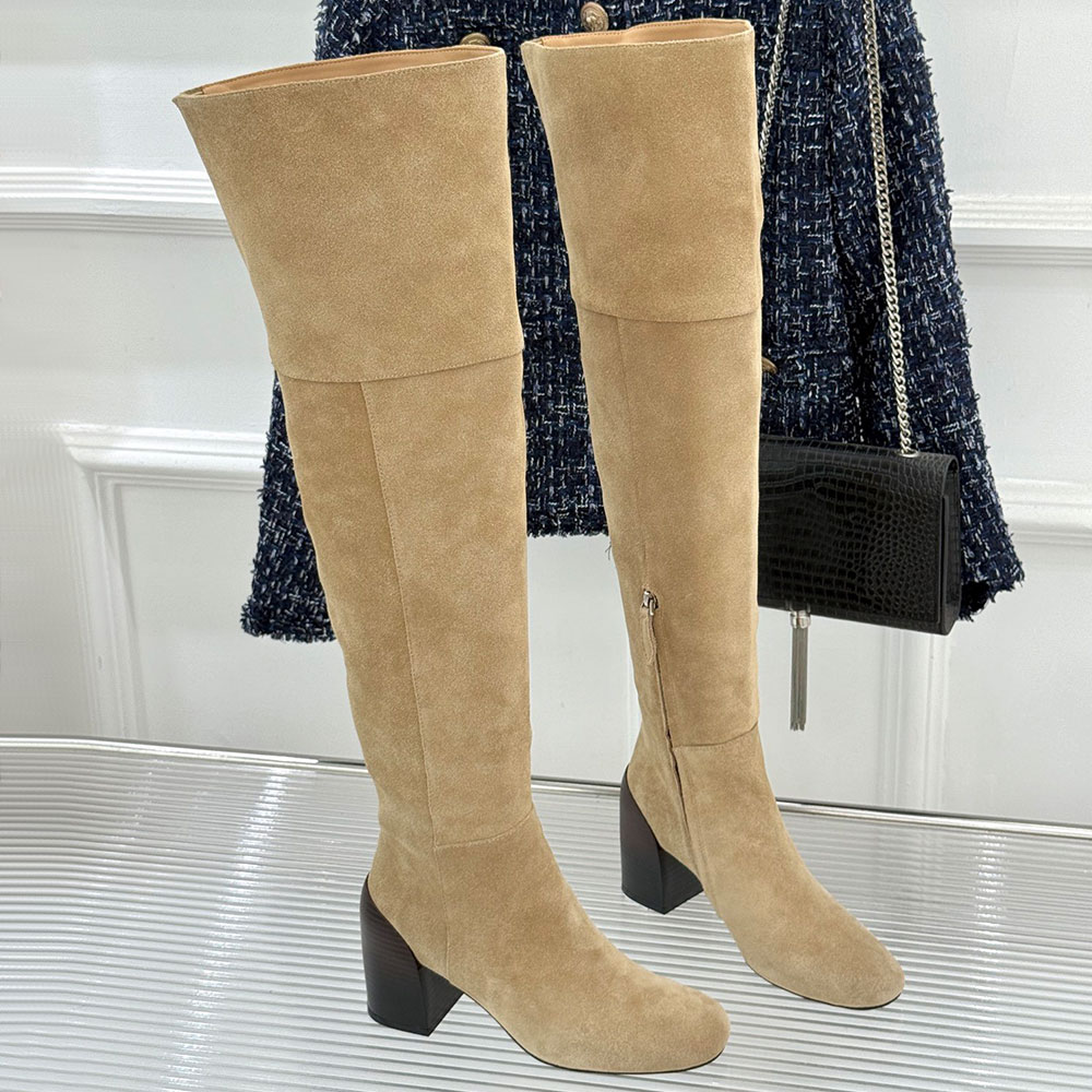 New Luxury Designer Thigh High Boot Suede Boot Minimalist Casual Womens Over The Knee Boot Classic Fashion Brand Autumn Winter Boots Leather Lining