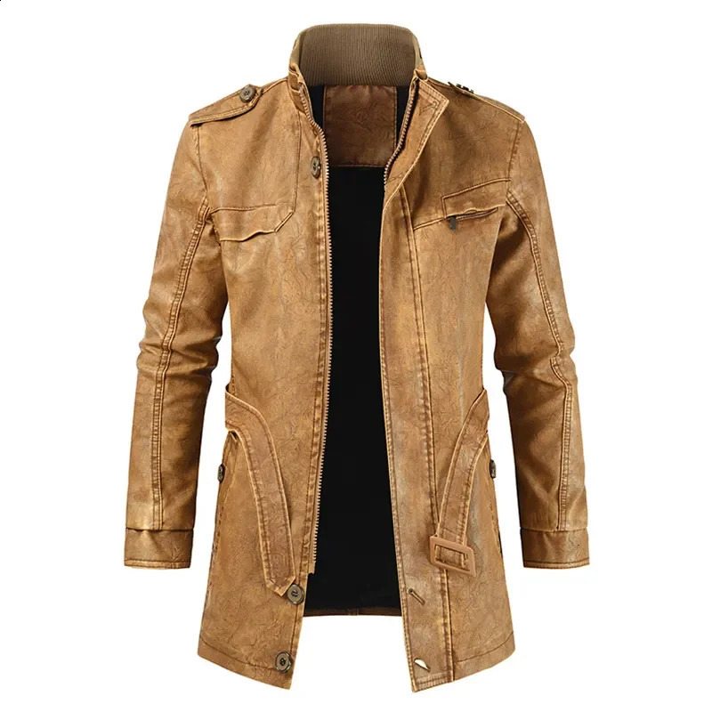 Men Outfit Fashion Warm Casual Vintage Faux Leather Jacket Coat Men Winter Long Thick Fleece Leather Jacket Parkas 260920