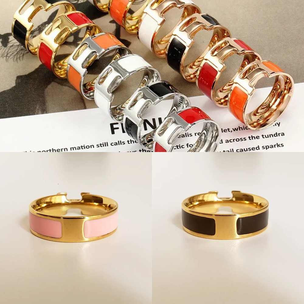 luxury rings 6mm classic H letters designer for women mens unisex leather love silver rose gold pink couple lovers engagement ring jewelry AAA