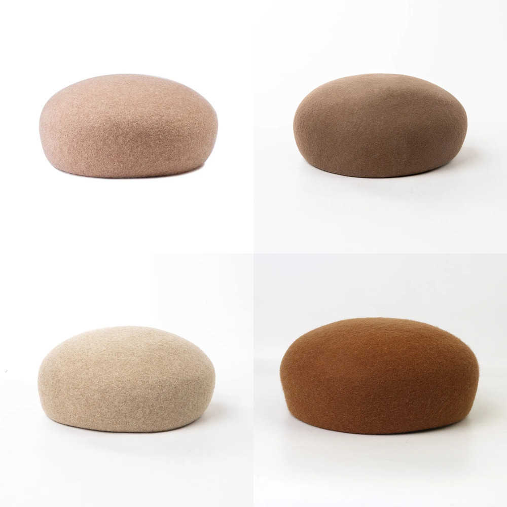 Autumn Winter 100% Wool Berets Felt Blocked Beret Women Elegant Bread Pumpkin Berets Men Ladies Wedding Painter Pillbox Fascinator Hat J260919