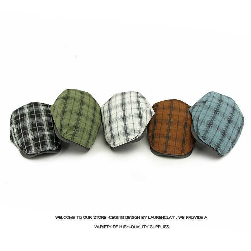Beret Berets New Summer Thin Fashion Men Vintage Plaid Cotton Linen Visor Flat Caps For Women Berets Boina Casual Female N260919