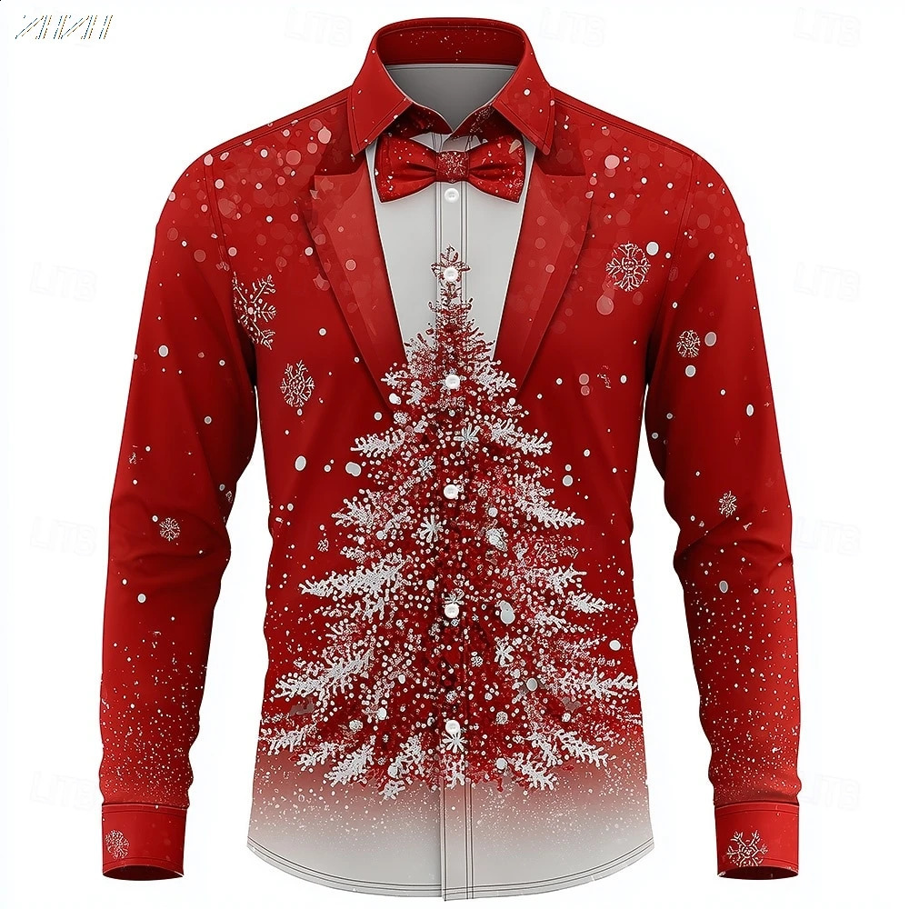 Mens Christmas Snowflake Tuxedo Shirt 3D Printed Tie Funny Costume Attire Holiday Party Wear Spring Fall Formal Style 260920