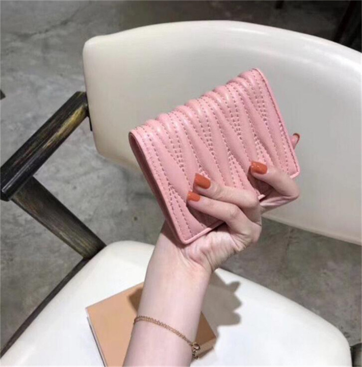 Luxury brand Women's Men's Short Wallets Card Holders Designer Mini Purses Pink Black New Ladies Fashion Pleated Wallet Coin Purse Zipper