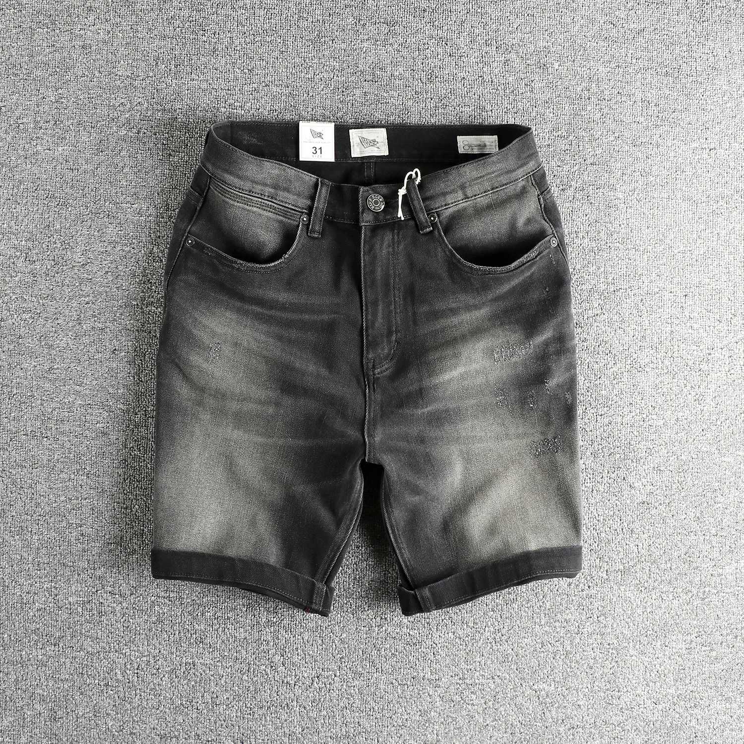 Men's Jeans Cotton fabric leavened mill wash to make old denim shorts men's loose straight leg summer quarter pants X260919