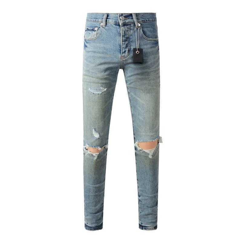 Men's Jeans Men's Large Knee Ripped Slim Tapered Jeans Vintage Light Blue Wash Heavily Frayed Button Fly High Street Style X260919