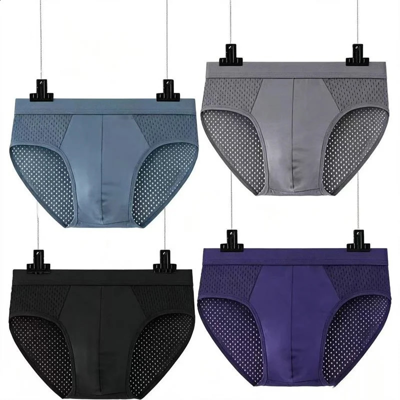 4 pezzi mutandine da uomo maglia di seta del ghiaccio biancheria intima da uomo slip sexy mutande traspiranti moda maschile pantaloncini triangolari