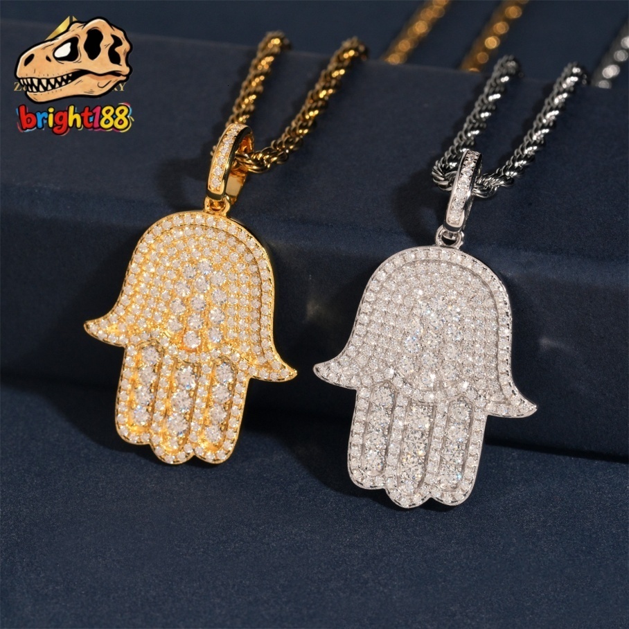 Pass Tester 925 Solid Silver Hip Hop VVS Moissanite Jewelry Lucky Charm Pendant Custom Iced Out Diamond Hamsa Hand Pendant