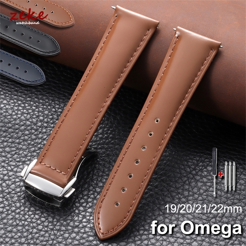 19 mm 20 mm 21 mm 22 mm poliertes Rindsleder-Armband für Omega-Faltschließe, wasserdichtes braunes Leder-Uhrenarmband 260909