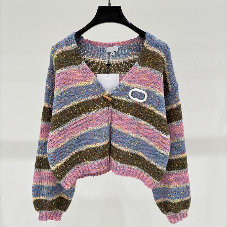 Y2K Style Women Cardigan Sweater Designer Loose Striped Contrast Color Knit Sweater Autumn Winter Outdoor Vacation Causal Knit Cardigan