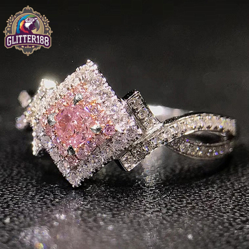 Luxury Fashion Women Engagement and Wedding Diamond pink Ring Sterling Silver 925 with Gold Jewelry Moissanite Diamond Ring
