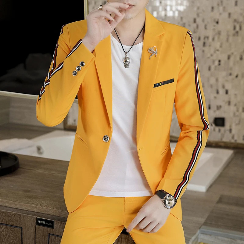 Spring 2025 Men's Slim Fit Korean Style Suit And Trousers TwoPiece Set Fashionable Handsome Hair Stylist Social Guy M4XL 260918