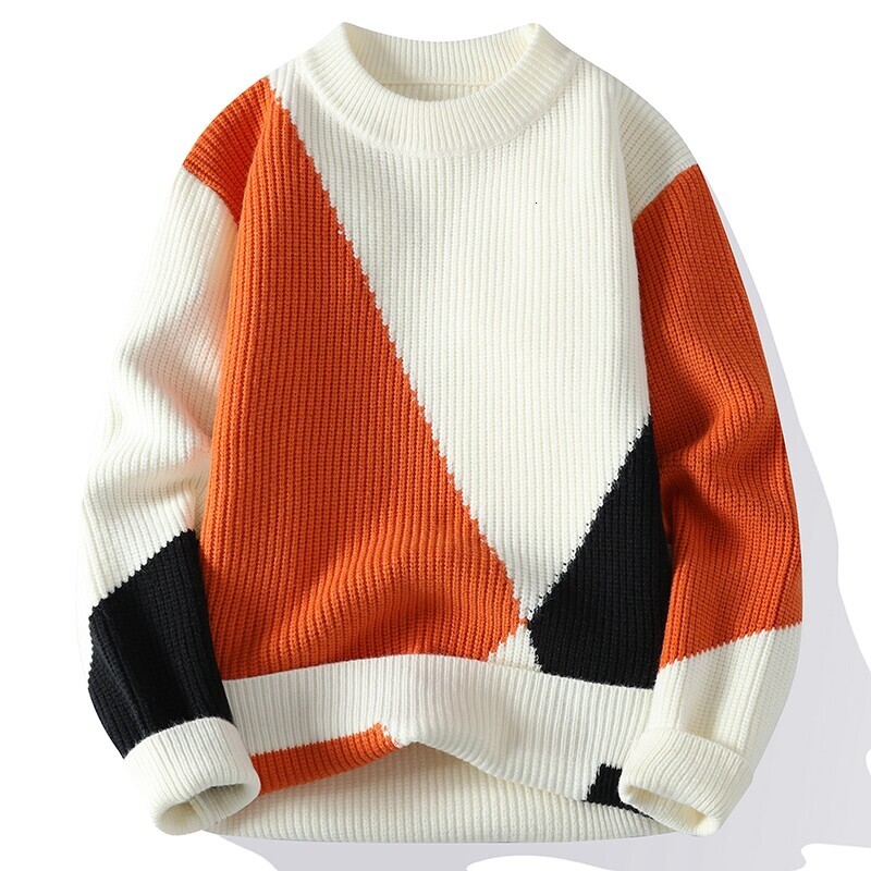 New Autumn Winter O-Neck Knit Pullovers Men Patchwork Casual Warm Sweater Fashion Slim Fit Mens Knitted Pullover Sweaters