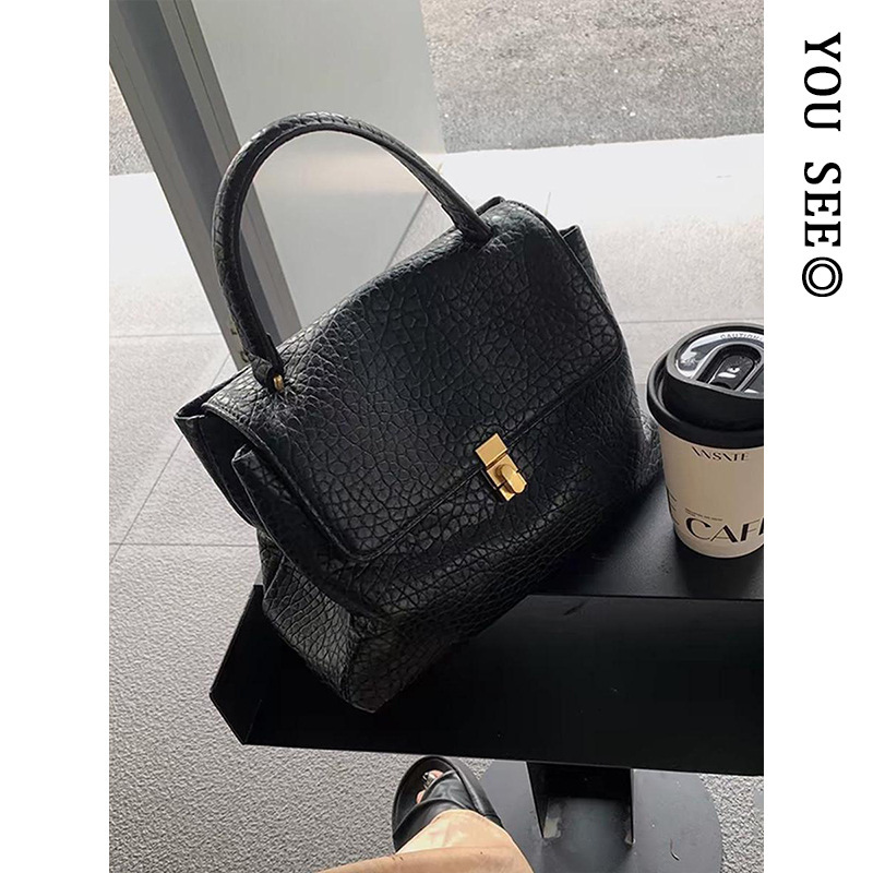 Black Large Capacity Leather Tote Women New Autumn Winter High-End Fashion Commuter Crossbody Bag High-Quality Designer Bag
