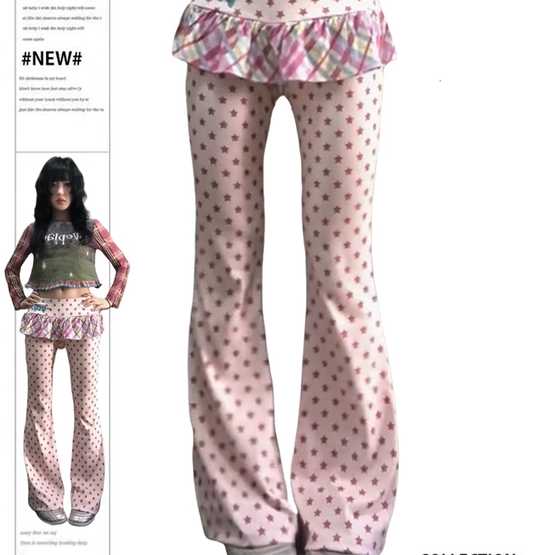 Autumn Winter Women Y2k Long Trousers Two Pieces 2000s Kpop Fashion Gyaru Low Rise Flared Pants Skinny Sweet Harajuku260918