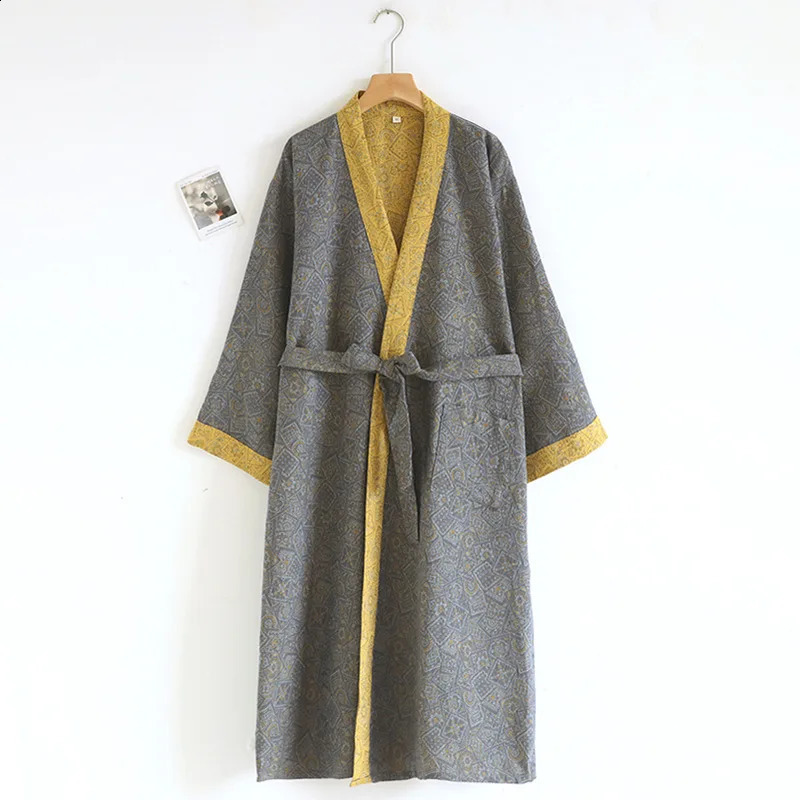 Cotton Colored Woven Jacquard Bathrobe Mens Largesize Nightgown for Spring and Autumn el Bathrobes with Belt 260920
