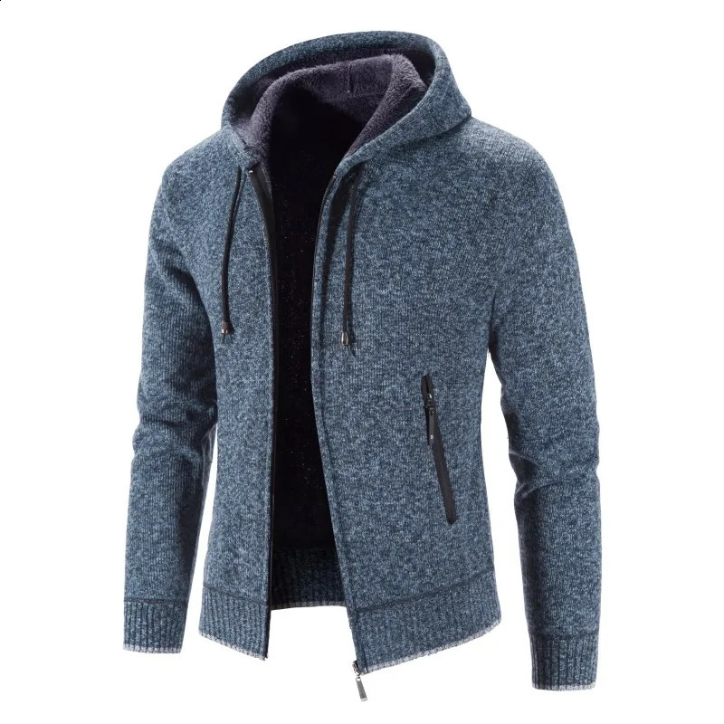 Mens Sweater Coat Hooded Cardigan Men Thick Knitted Warm Jacket Solid Color Zipper Winter 260918