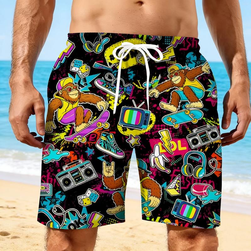 Pantaloncini estivi da uomo vintage anni '80, arte musicale, hawaiani, stampati in 3D, pantaloni grafici da uomo, traspiranti, larghi