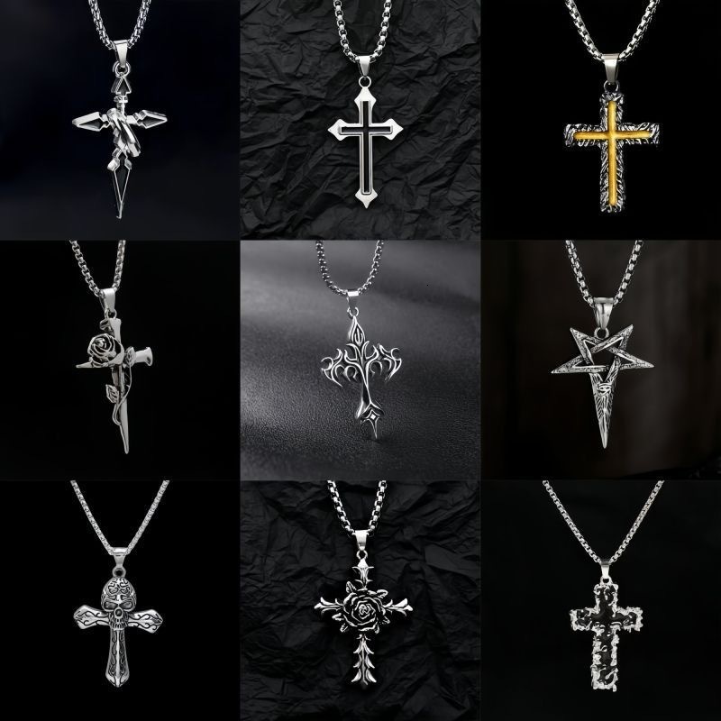 Chinese Style Cross Fashion Trend Necklace Pendant Ins Men and Women Niche Personality Design Versatile Couple Retro