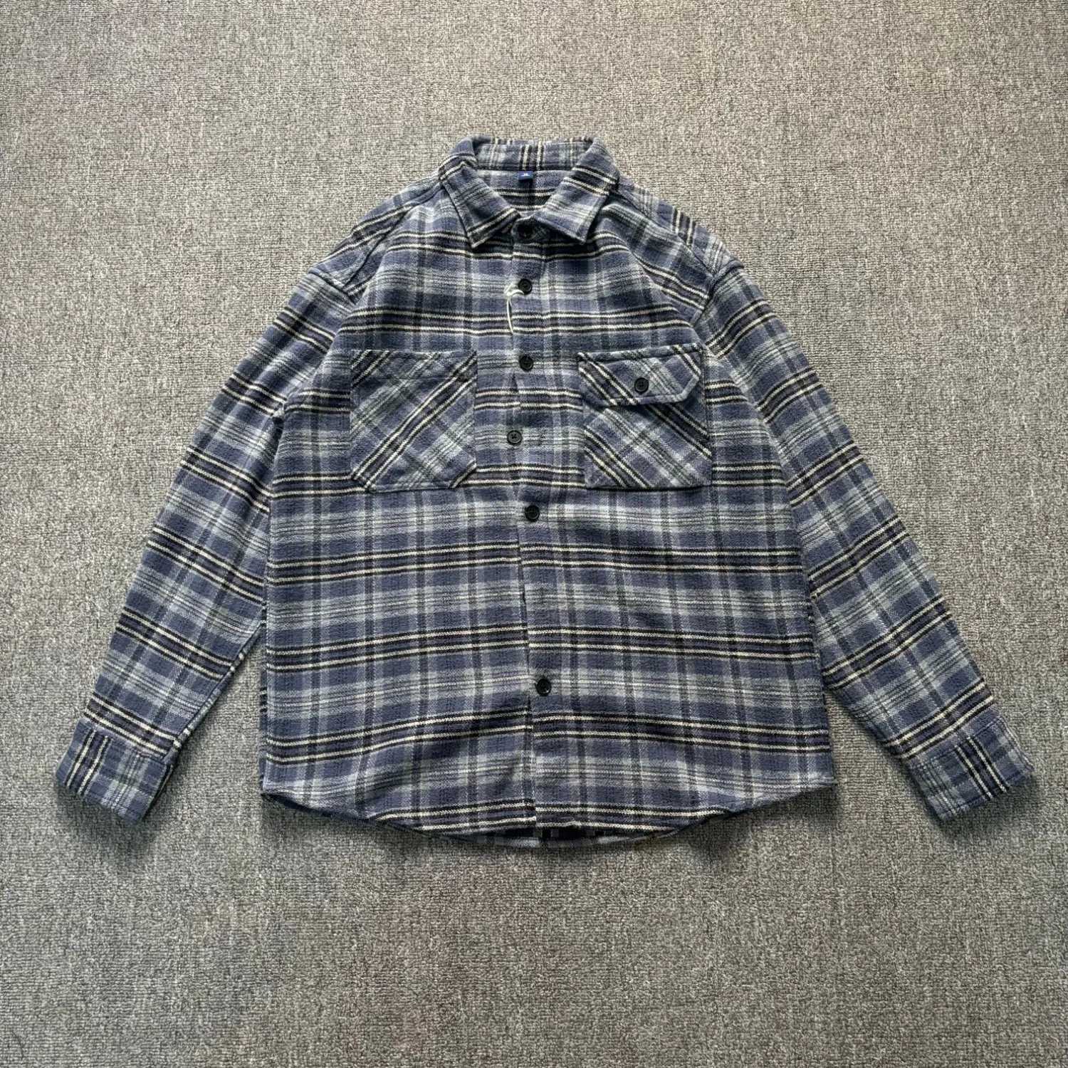 Men's Casual Shirts 100% cotton American retro heavyweight thick brushed plaid shirt jacket men's long-sleeved loose versatile top X260919