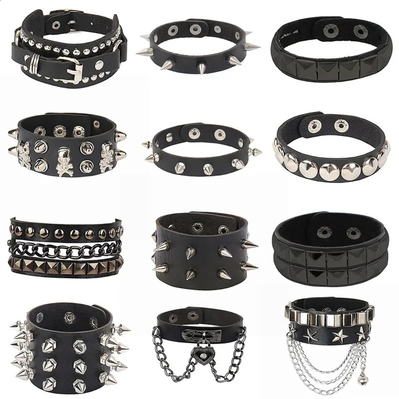 90s Heart Gothic Spike Bracelet Adjustable Punk Rock Bracelet Black Studded Faux Leather Bracelet for Men Women Gift 260920