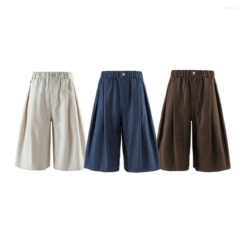 Summer Breathable Casual Imitation Denim Wide Leg Pants Men Women Japanese Streetwear Fashion Vintage Loose Skirt Shorts