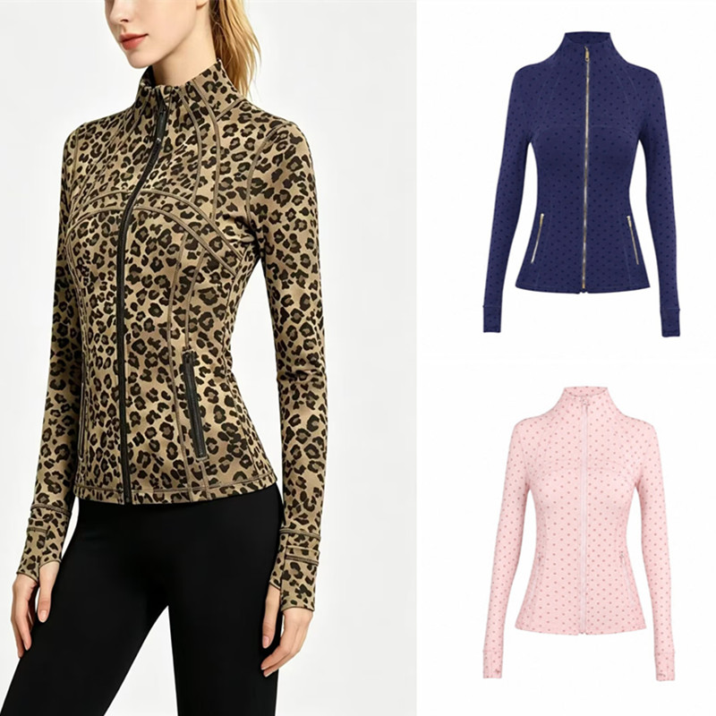 Women's yoga jacket cycling, running, fitness, gold zipper, new polka dot Pilates, high-quality hot selling sports jacket