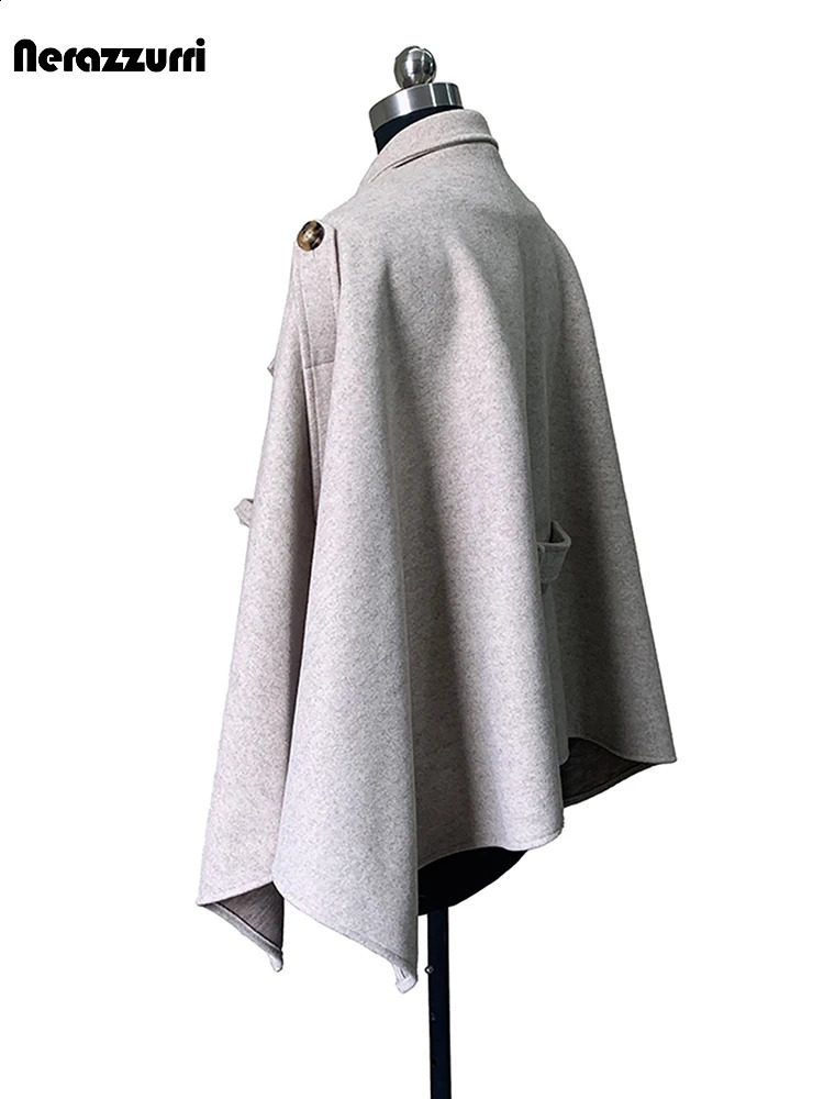 Nerazzurri Autumn Winter Stylish y Short Woolen Capes for Women Sashes Elegant Chic Vintage Sleeveless Jacket Cloak Coat 260910