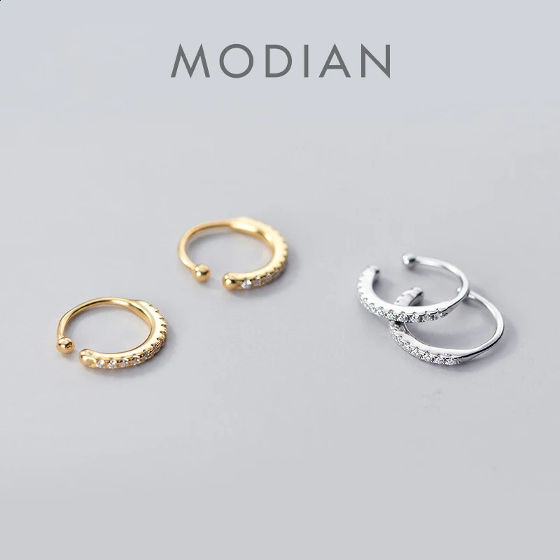 Modian Minimalism Fashion Gold Color Clip Earrings Classic 925 Sterling Silver Clear CZ Clips Ear For Women Girl Fine Jewelry 260920