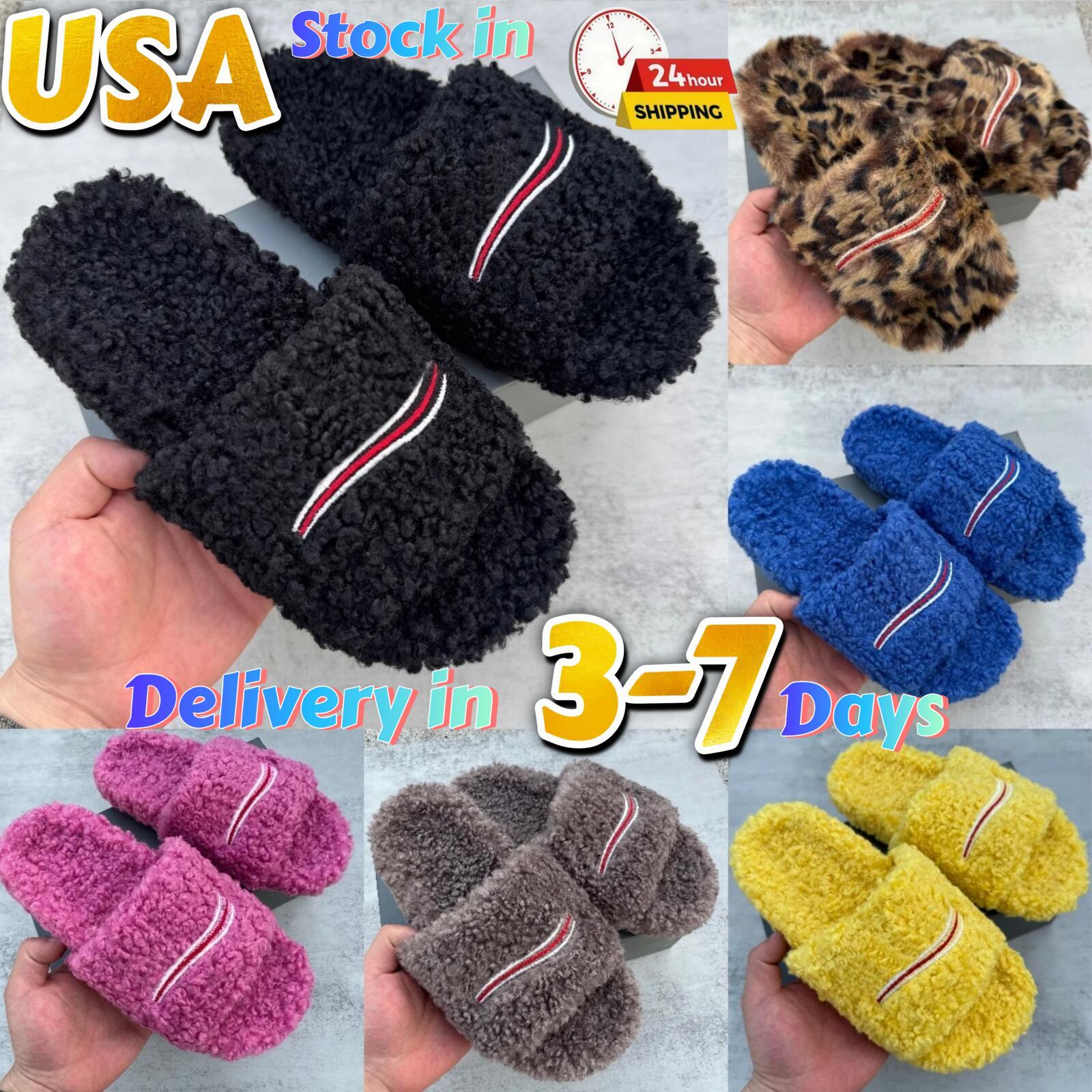 USA Designer Winter Women Men Paris slippers Ladies Wool Fluffy Furry Warm Letters Sandals Comfortable Fuzzy Girl Flip Flop Slipper Casual Pool B