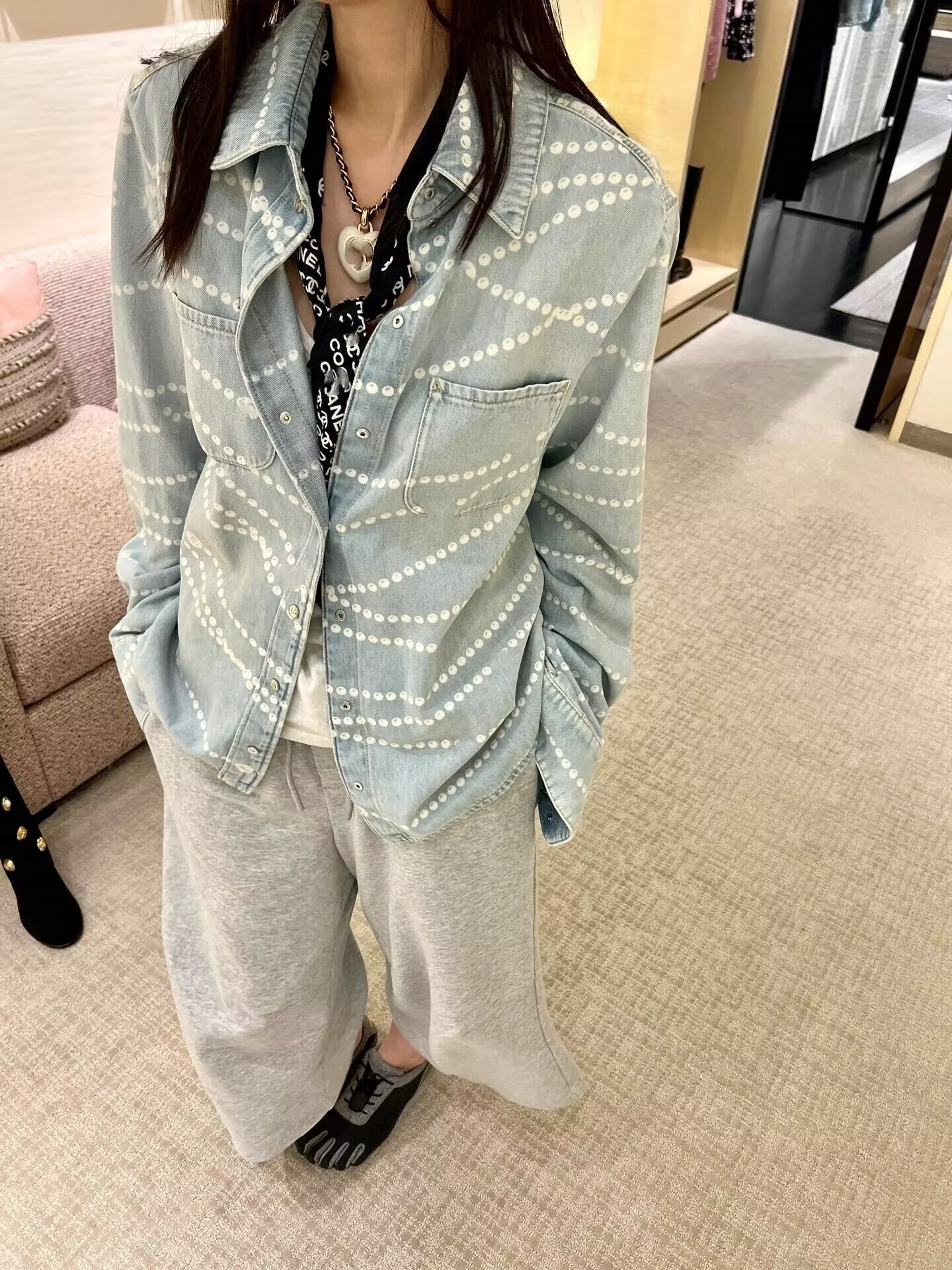 Classic Printed Denim Jacket Women Designer Luxury Fashion Lapel Buttons Soft Material Jacket Slim Autumn Winter Long Sleeve Daily Outfits Size S-L