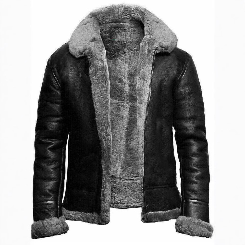 2026 winter new fur-lined jacket for European American street style. Stand-up collar, integrated fur and leather, thickened men