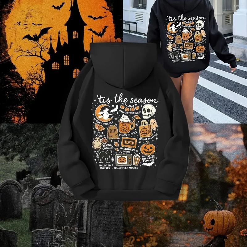 Sudadera con capucha vintage de Halloween para hombre, jersey de forro polar acogedor con estampado gráfico espeluznante de bruja calabaza y capucha