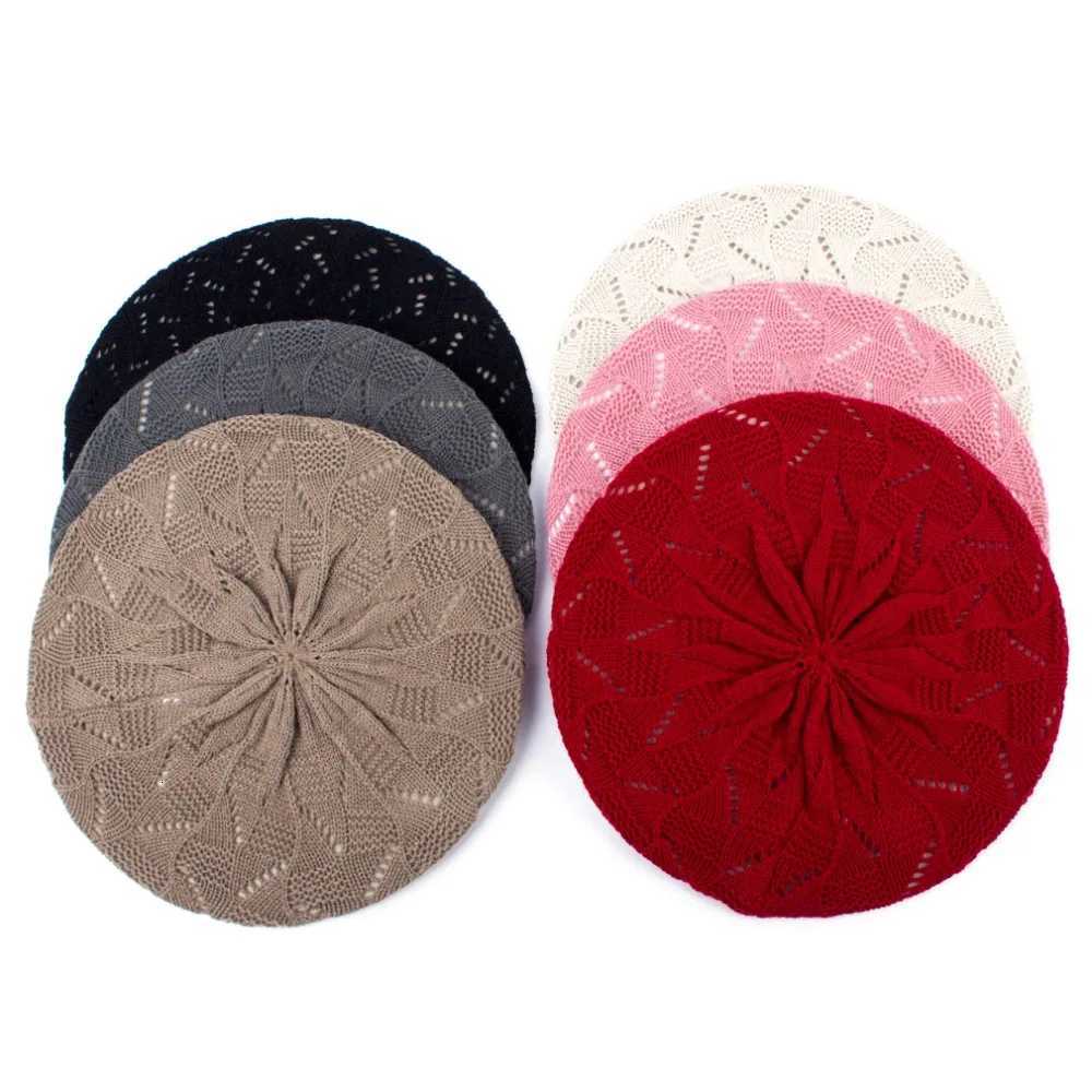Plain Women's Berets Color Geebro Knit Beret Hat Ladies French Artist Beanie Beret Hats Spring Summer autumn Casual Thin Acrylic Berets N260919