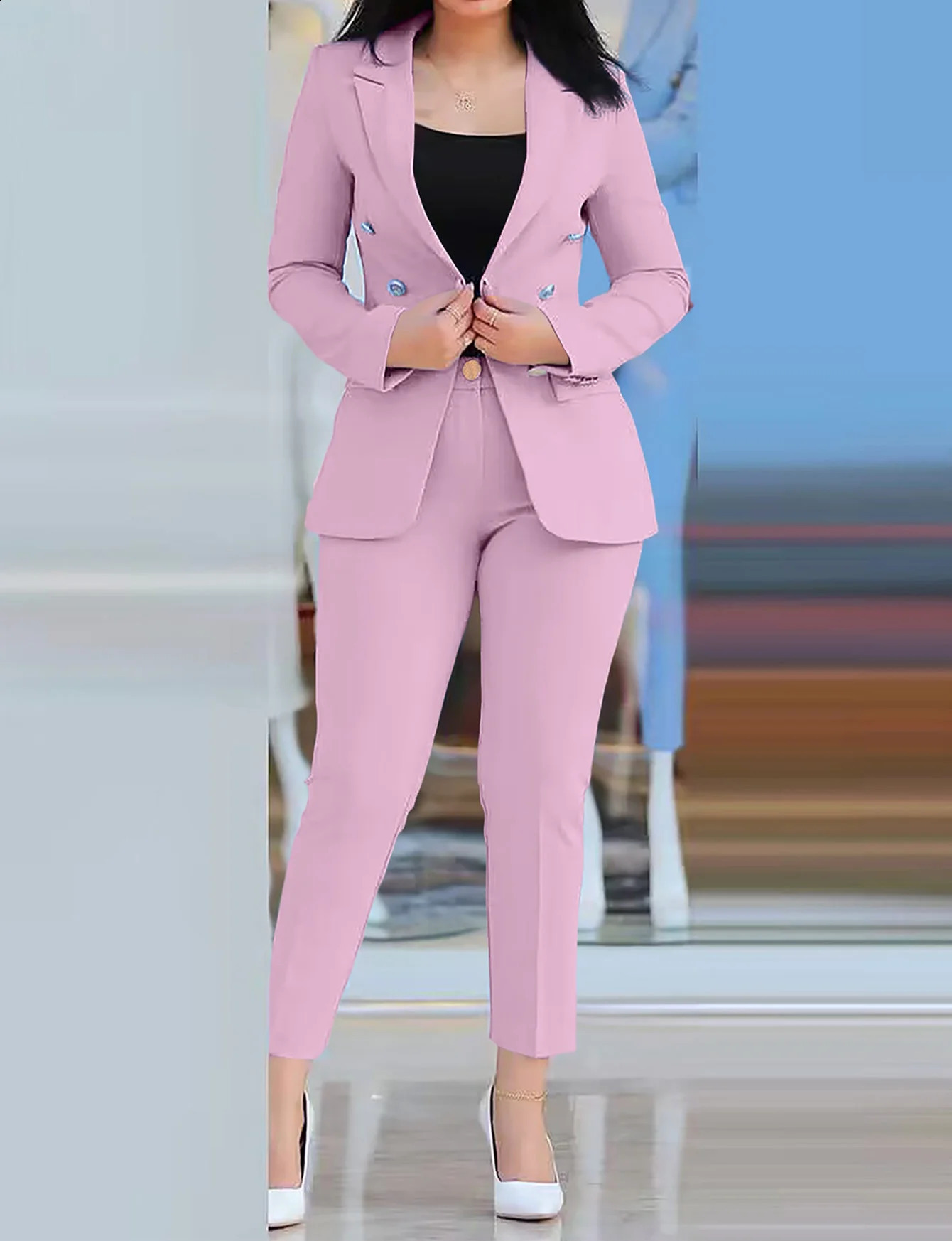 Sets for Women 2 Pieces Autumn Fashion Notched Neck Long Sleeve Blazer Elegant High Waist Work Pants Set Office Lady 260920