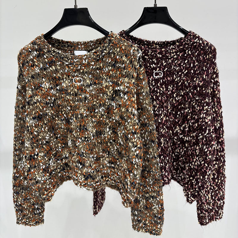 Chic Women Y2K Speckled Knitted Sweater Retro Long Sleeve Loose Pullover Autumn Winter Date Party Vacation Casual Knit Jumper