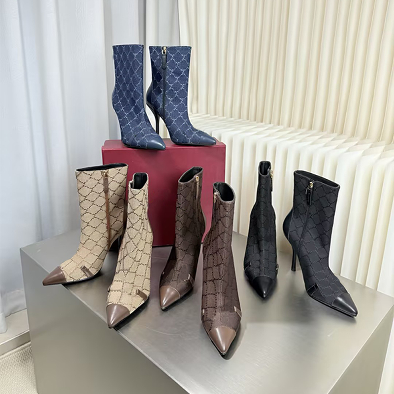 26ss Bombshell Boot Women designer Thigh High heel Boots letter print Printed Canvas Shoes Pointed Toe Boots Elegant Stiletto Heels Over The Knee Bo