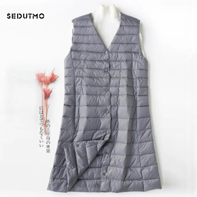 SEDUTMO Spring Womens Down Jackets Vest Long Ultra Light Waistcoat Winter Puffer Jacket Slim Parkas ED757 260918