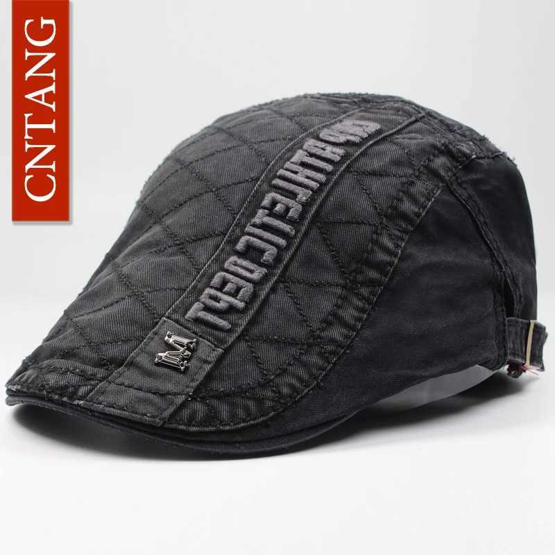 And Berets CNTANG Fashion Spring Autumn Vintage Beret Letter Buckle Flat Caps For Men Cotton Retro Berets Casual Visor Hat Designer Cap N260919