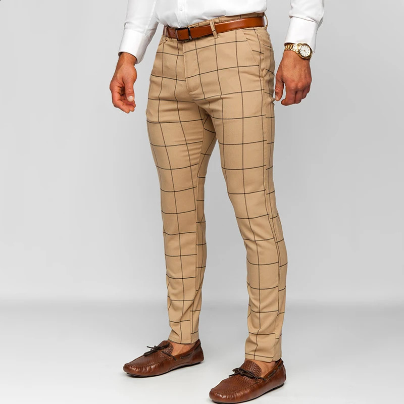 Summer Men's Suit Pants 3D Printed Fashion Plaid Pants Comfortable Business Pants Casual Quick Drying Straight Pants 260920