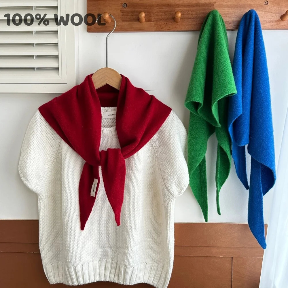 100 Wool Winter Scarf For Women Warm Triangle Knit Scarves Hijab Solid Lady Shawl Wrap Female Pashmina Bandana Head y260910
